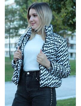 Geaca Dama PrintAsha Alb cu Negru